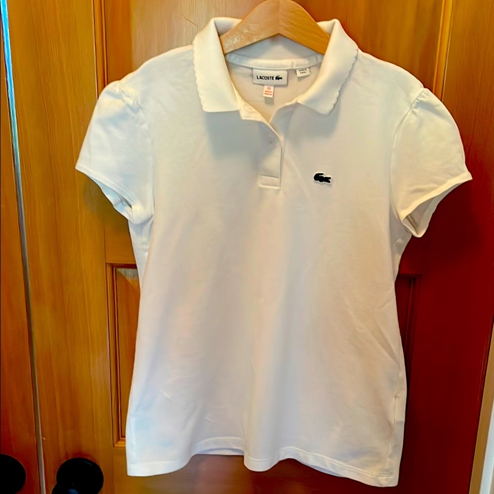 Girls Lacoste White Polo Shirt with Logo